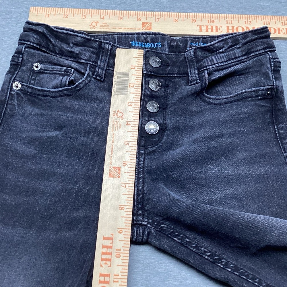 Thereabouts Girls Mid-Rise Super Flare Faded Black Jeans Size 12 Distressed - Picture 2 of 9